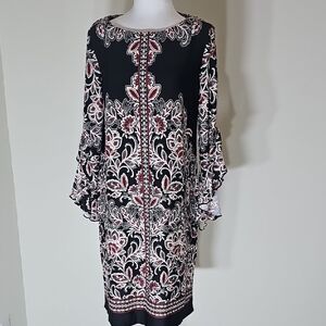 Emma & Michele Black‎ Dress with Red and White Floral Design